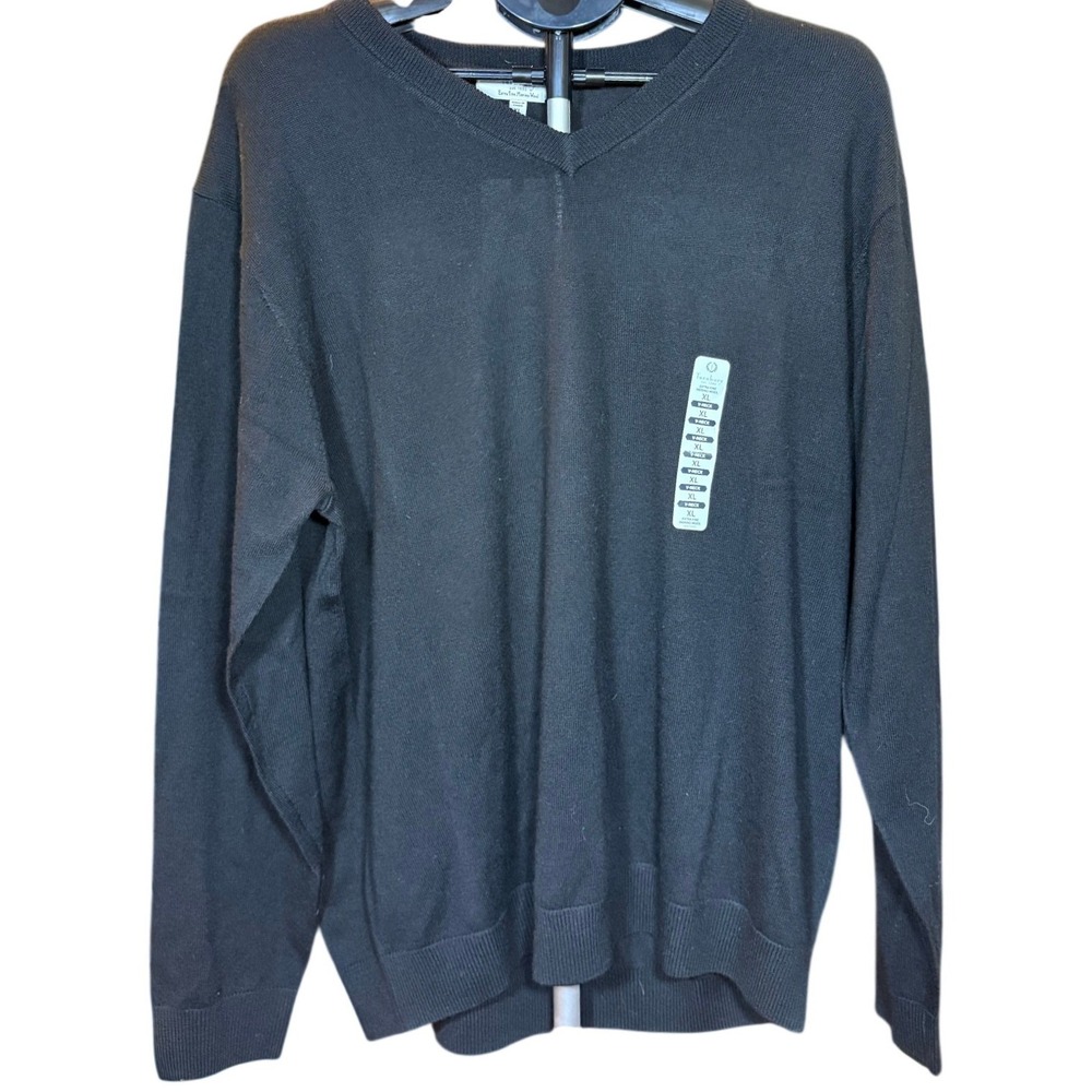 Turnbury Mens Extra Fine Merino Wool V-Neck Sweater Black XL Biella Yarn NEW